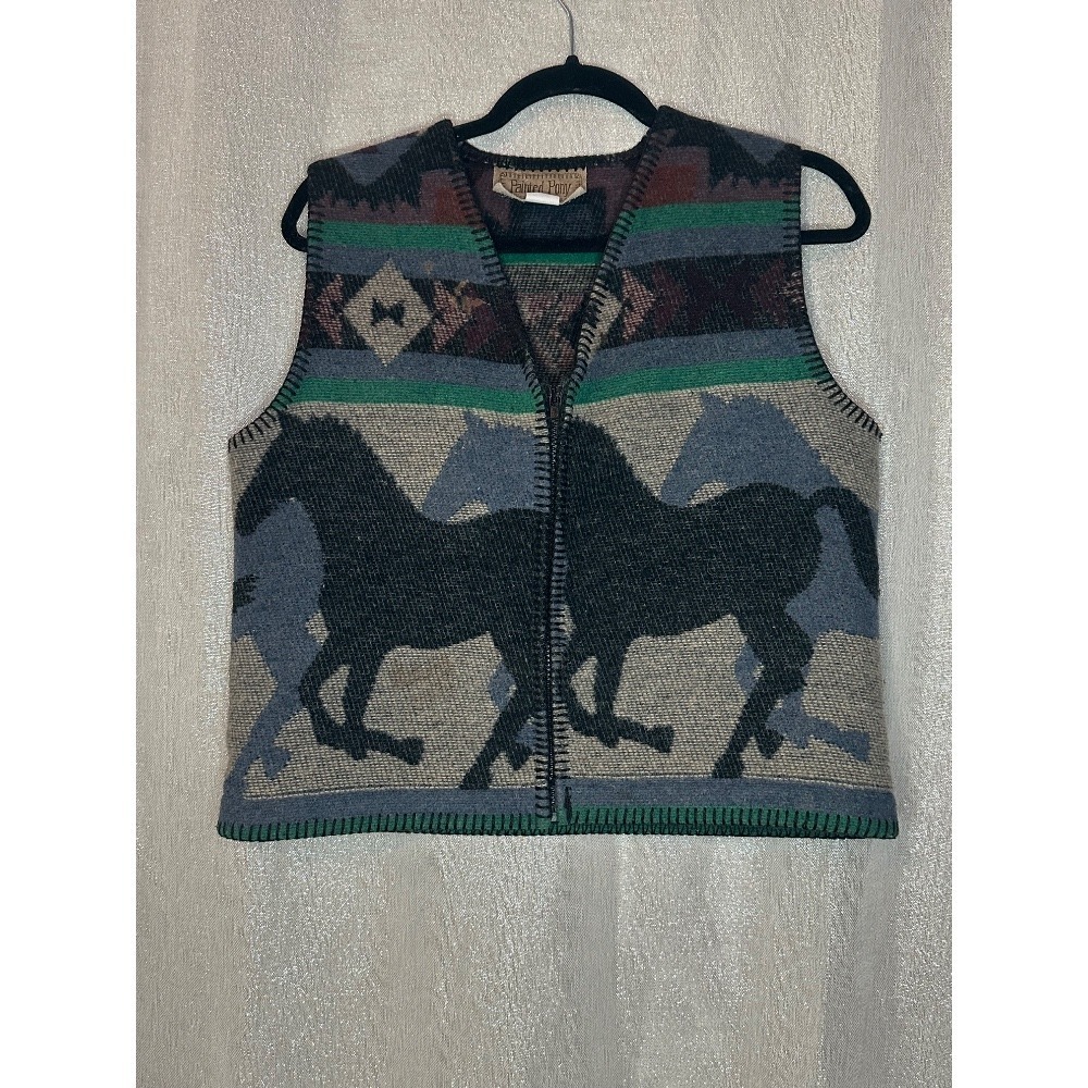 Painted Pony Western Vest Horse Print Sleeveless Aztec Knit Medium